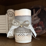 Lniana Szata Świecy Zapach Dworu z koronką i sercem dekoracja świecy handmade