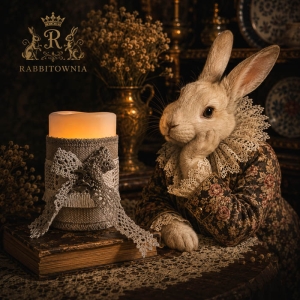 Lniana Szata Świecy Zapach Dworu z koronką i sercem dekoracja świecy handmade