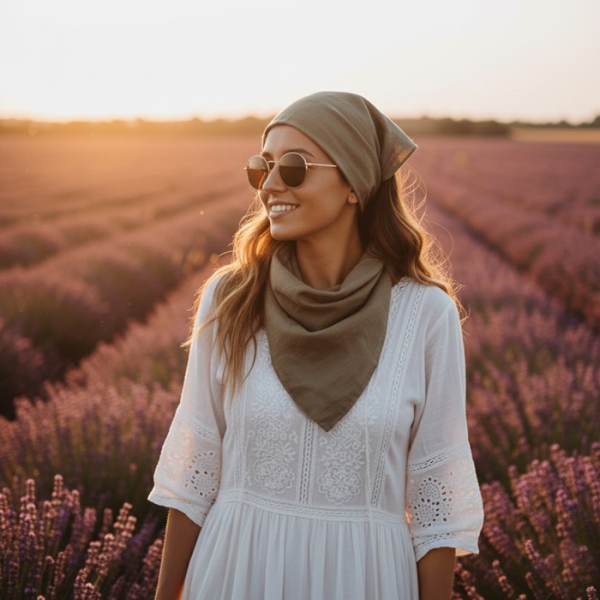 Bandana konopna khaki 60x60 – Rabbitownia